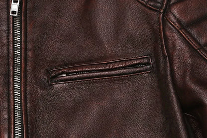 2025 Vintage Brown Genuine Leather Jacket Real Natural Cowhide Men Motorcycle Biker Coat Mens Slim Calf Skin Coat