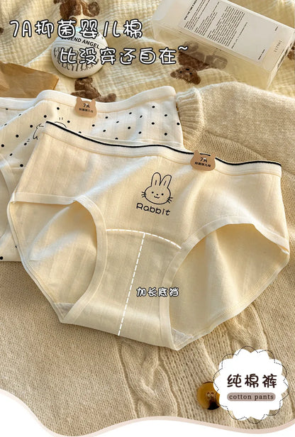 Women Underwear Pure Cotton Antibacterial Properties Underpants Cute Cartoon Waist Extended Crotch Women's Girl Triangle Pants