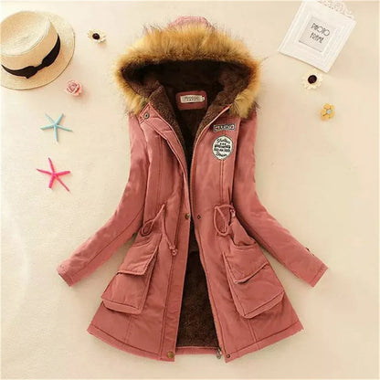 Women Winter Jacket - Fleece Lined Puffer Coat With Hooded Zipper Closure