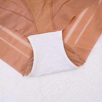 High-Waisted Mesh Ice Silk Triangle Pants Large Size Breathable Sexy Striped Seamless Underwear