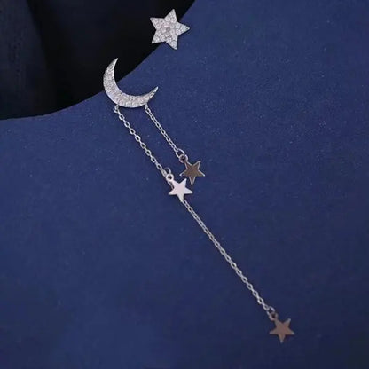 New Trendy Love Heart Zircon Tassel Earrings For Women Shiny Crystal Long Chain Asymmetric Dangle Earring Girl Party Jewelry