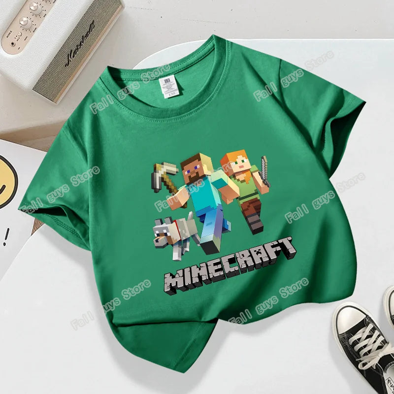 Miner Crafting Pixel Series Child T-Shirt Summer Kids Short Sleeve Tops Hot Game Boys Girls Clothing Cartoon Print Birthday Gift
