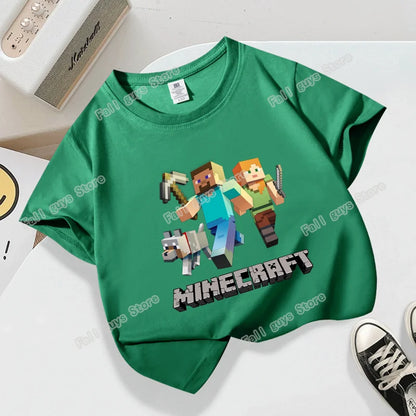 Miner Crafting Pixel Series Child T-Shirt Summer Kids Short Sleeve Tops Hot Game Boys Girls Clothing Cartoon Print Birthday Gift