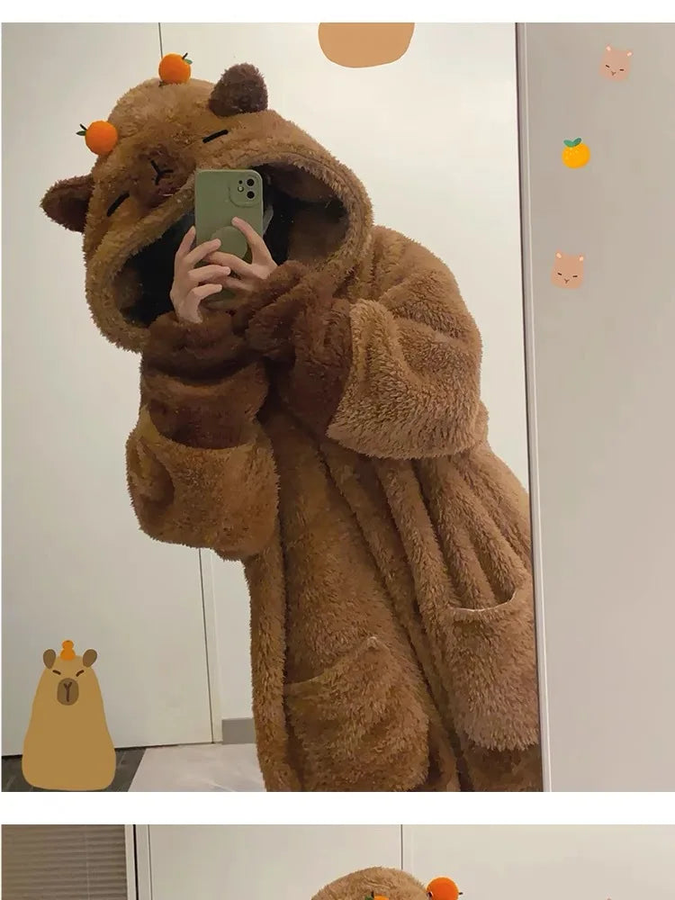 Soft Cute Animals Shape Blanket Pajamas Unisex For Adult Coral Velvet Warm Cosplay Loose  Pajamas Pants Home Wear