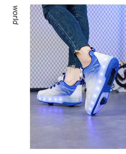 Children Roller Skate Shoes - LED Light Sneakers with USB Charging & Durable TPR Outsole