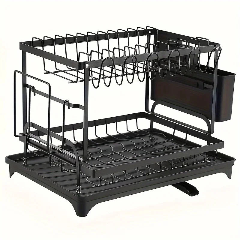 Multifunctional Countertop Dish Rack Kitchen Drain Storage Organizer with Cup Knife Chopsticks Holder New for Home Kitchen Use