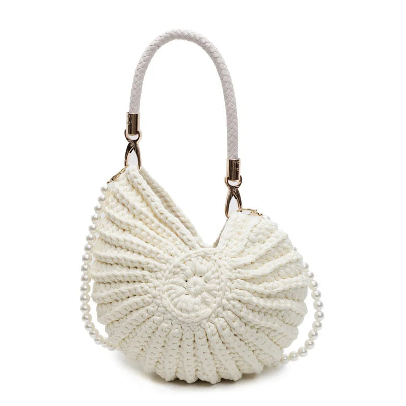 Handmade Seaside Messenger Bag - Womens Crossbody Bag with Conch Shell and Pearls
