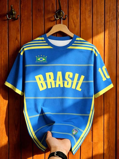 2026 Kids Brazil Football T-Shirt Soccer Jersey Stripe Retro Print Breathable Quick Dry Training Tee Fan Sport Tops For Men Women