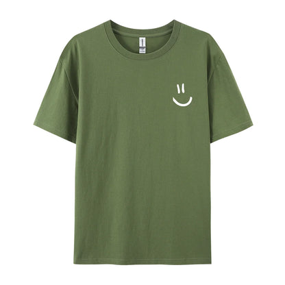 Men Graphic T Shirt - Minimalist Smile Print Cotton Tee | Breathable Summer Casual