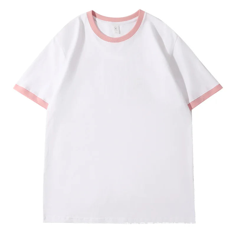 210G Heavy Cotton Men's T-shirt Edge-bumping O-Neck Short-sleeved Man T shirt Contrasting Color Splicing Men T-shirt Tops Tees