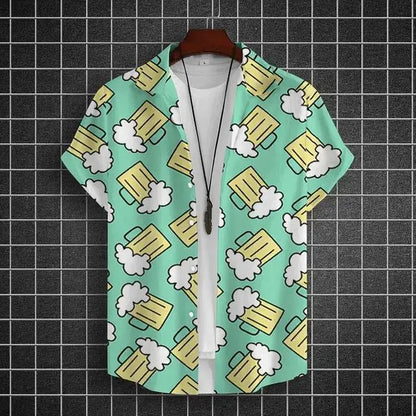 Hawaiian Shirt For Men 3d Beer Printed Short Sleeve Shirts Party Tees Summer Casual Tops Loose Oversized Clothing