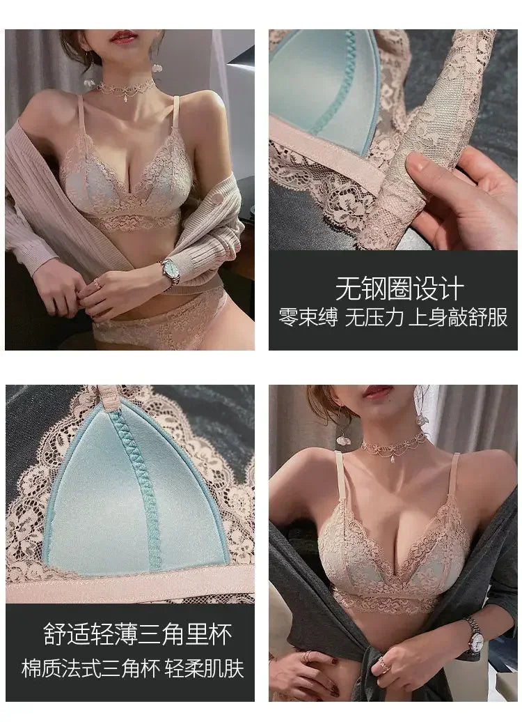 Japanese-style Pure Sensual Lace-trimmed Lingerie for Women, A Thin and Sexy Summer Bra Without Underwire