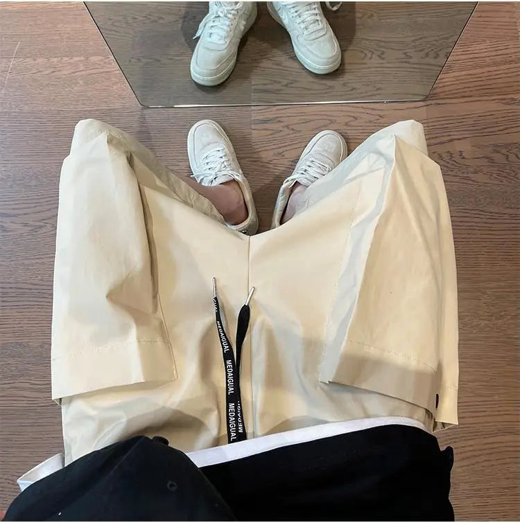 Men Cargo Shorts - Casual Streetwear Big Pocket Design Drawstring Waist Baggy Beach Shorts
