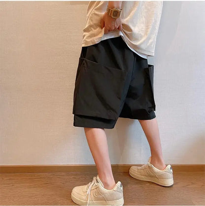 Men Cargo Shorts - Casual Streetwear Big Pocket Design Drawstring Waist Baggy Beach Shorts
