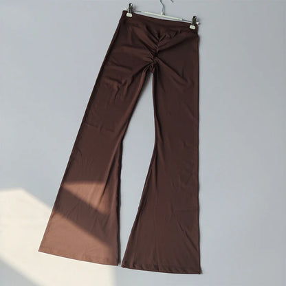 Women's Cross Waist Flare Pants - Booty Lifting Yoga Tights with Ruffle Detail, Quick Dry Wide Leg for Fall Workouts