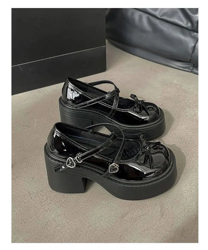 Women's Spring Round Toe Pumps Chunky Heel Mary Janes Shoes Platform Shoes for Women Dress Students Women's Lolita Heeled Shoes