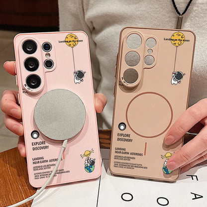 Little Astronaut Magnetic Phone Case For Samsung Galaxy S25 S26 Ultra Edge S24 S23 FE A57 A17 A56 A37 A16 A55 A36 A55 Hard Cover
