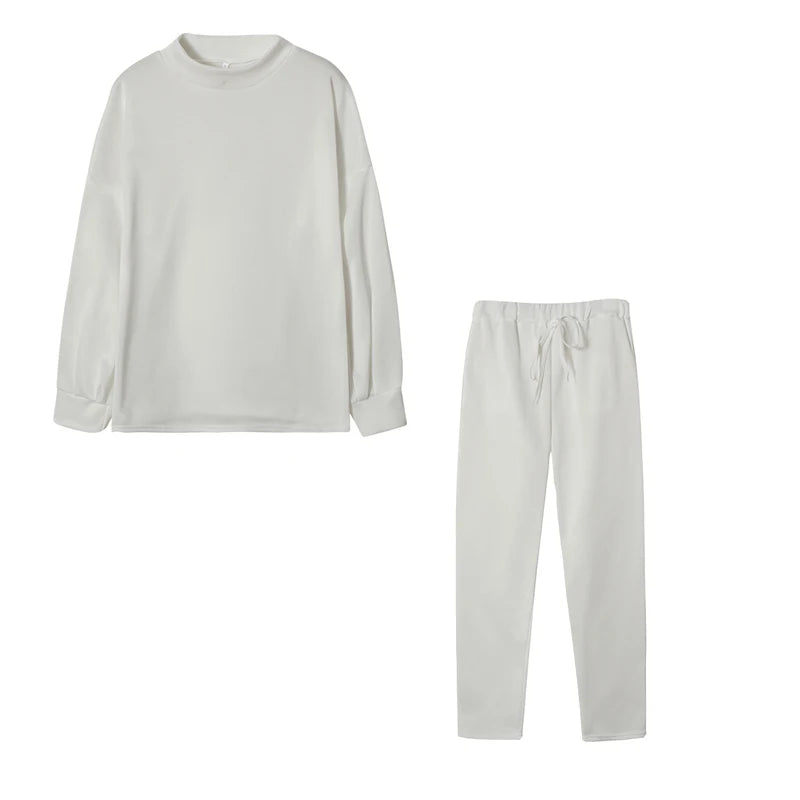 2025 Autumn and Winter Women's Sweater High Collar Casual Pure Color Trousers Two-piece Set