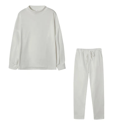 2025 Autumn and Winter Women's Sweater High Collar Casual Pure Color Trousers Two-piece Set