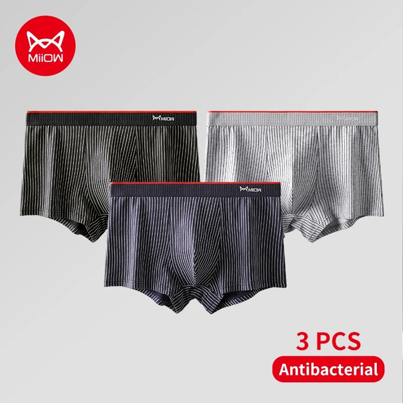 Mens Antibacterial Cotton Boxer Briefs - 3 Pack Striped  Printed Sizes L-5XL