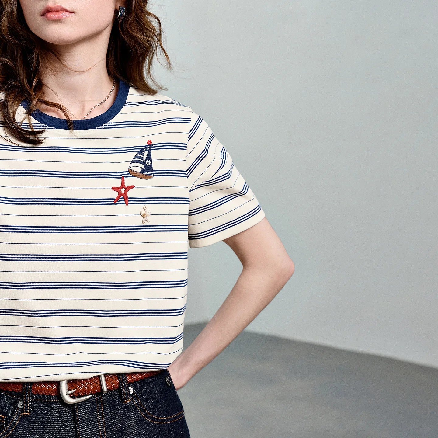 Women's Nautical Stripe T-Shirt – Embroidered Sailboat Summer Top