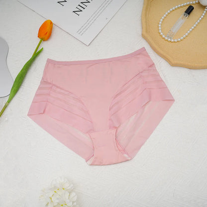 High-Waisted Mesh Ice Silk Triangle Pants Large Size Breathable Sexy Striped Seamless Underwear