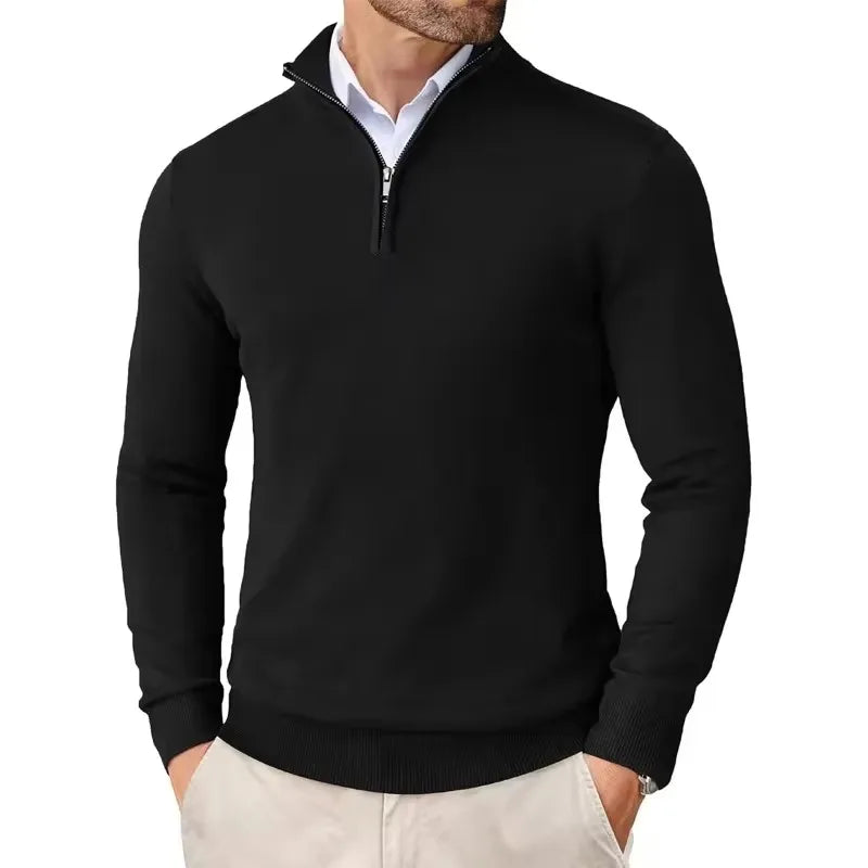 Men's Quarter Zip Up Sweaters Slim Fit Lightweight Pullover Outdoor Mock Neck Tops Half Turtleneck Knitted Streetwear