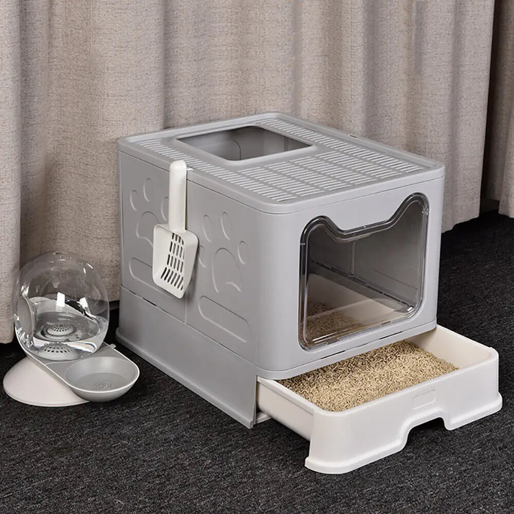 Foldable XXL Cat Litter Box - Large Space with Front Entry  Top Exit - ZOOMNSTORE