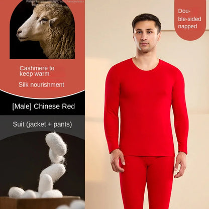Men Wool Winter Long Sleeves Thermal Warm Thick Sweater Thermal Underwear Soft Fleece Lined Long Johns Set Thermal Clothes