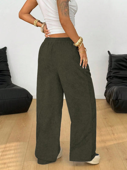 Women's Retro Corduroy Cargo Pants Casual Drawstring Straight Sports Pants Drape Daily Commuting Wide Leg Pants