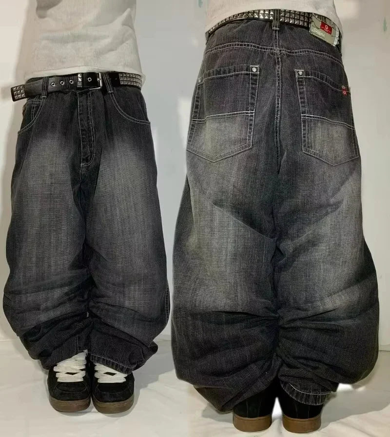 Cherry Blossom Selvedge Embroidery Denim Pants Y2K Retro Men Casual Baggy Straight Wide Leg Jeans High Quality Hiphop Streetwear