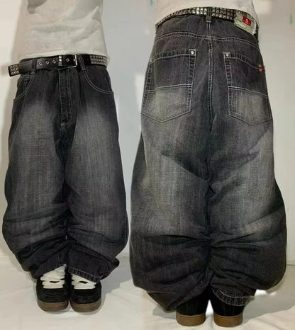 Cherry Blossom Selvedge Embroidery Denim Pants Y2K Retro Men Casual Baggy Straight Wide Leg Jeans High Quality Hiphop Streetwear