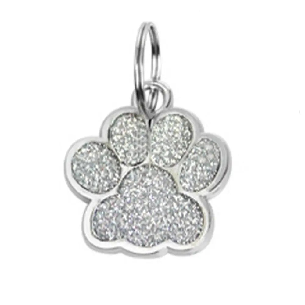 Cat Dog Paw Print Dog Cat Tags Anti-Lost Pet Glitter Pendant with Hook Exquisite Pet Collar Tag Pendant Kitten