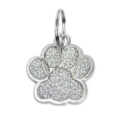Cat Dog Paw Print Dog Cat Tags Anti-Lost Pet Glitter Pendant with Hook Exquisite Pet Collar Tag Pendant Kitten