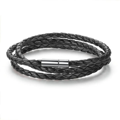 BAMOER PU Leather Bracelet Multi-layer Wrap Braid Long Chain Adjustable Magnet Buckle Unisex for Women and Men Stackable Jewelry