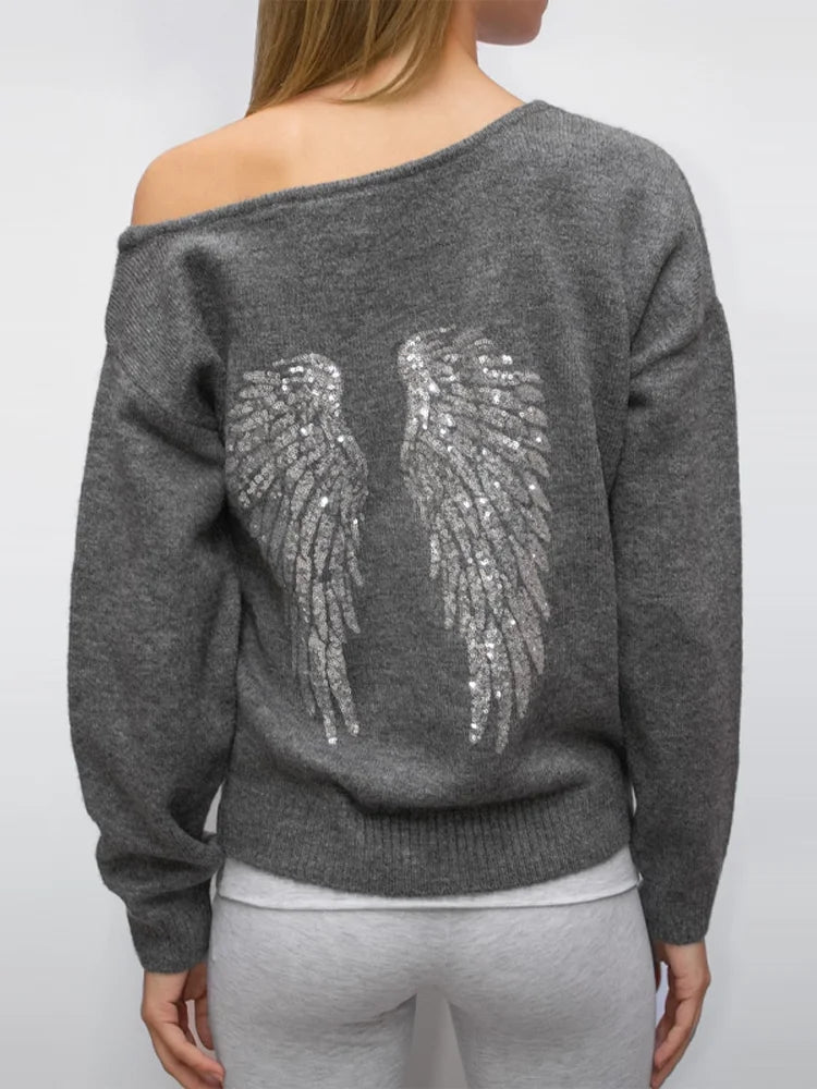 Sequin Angel's Wings Hoodies Women Chic Loose Long Sleeve Pullovers Top Slim Yoga Pant Set 2025 New Casual Lady Two Piece Sets