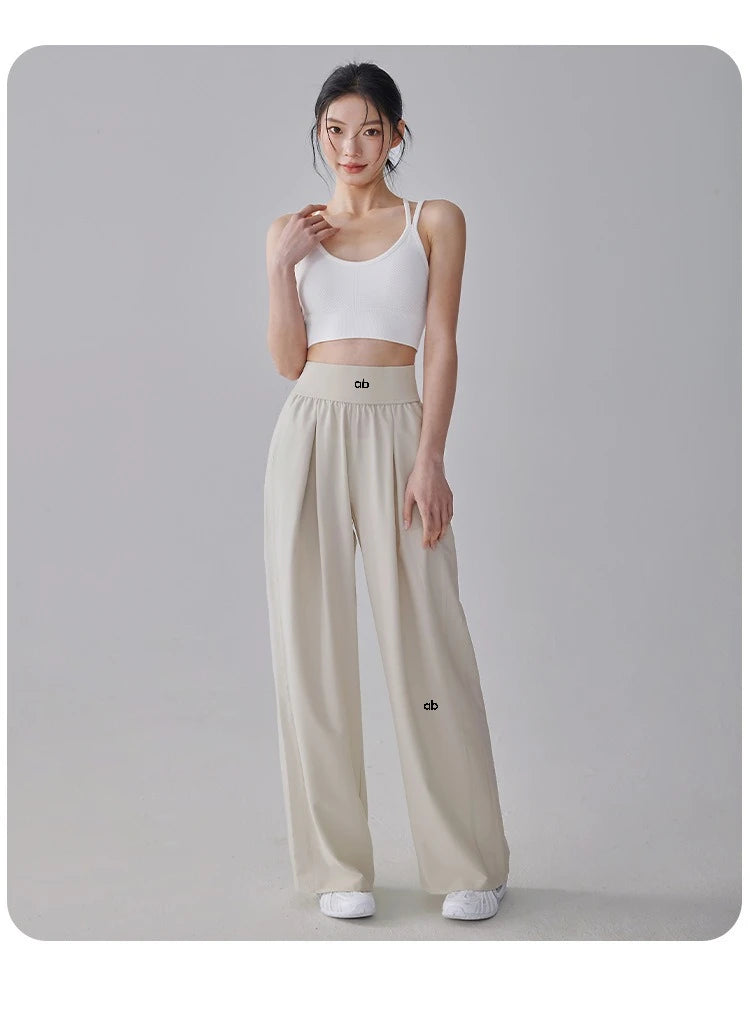 Women High Waist Loose Straight Leg Yoga Pants Quick‑Dry High‑Stretch Cooling Thin Wide Leg Running Fitness Sport Long Trousers