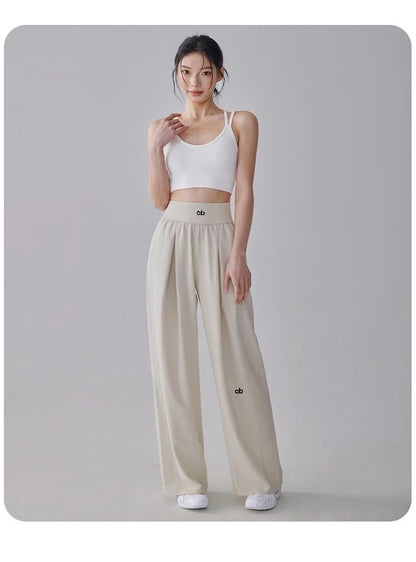 Women High Waist Loose Straight Leg Yoga Pants Quick‑Dry High‑Stretch Cooling Thin Wide Leg Running Fitness Sport Long Trousers