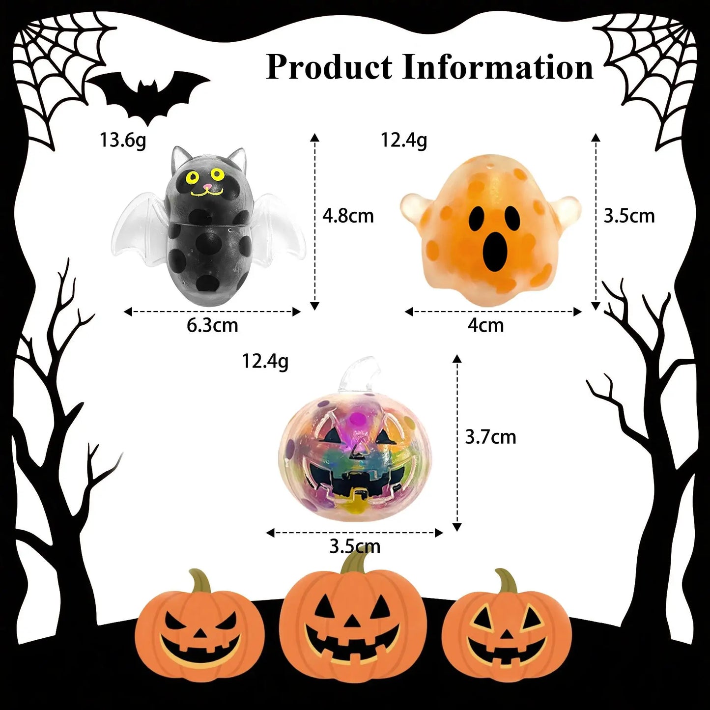 Novelty TPR Halloween Bead Ball Pinch Music Ghost Bat Pumpkin Squeeze Release Creative Stress Relief Toy Festival Party Gifts