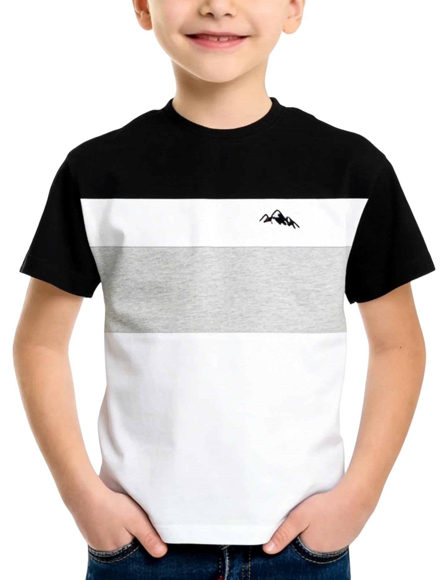 New Striped Short-sleeve T-shirt for Boys and Girls, Summer Colour-block Casual Top, Versatile Basic Shirt for Older Children