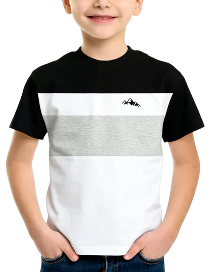 New Striped Short-sleeve T-shirt for Boys and Girls, Summer Colour-block Casual Top, Versatile Basic Shirt for Older Children