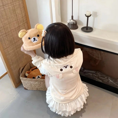 Spring Summer New Cute Bear Ears Zip Up Hoodie Japanese Sweet Girl Casual Loose Sweatshirt Women Cardigan Anime Hoodie Y2k Top