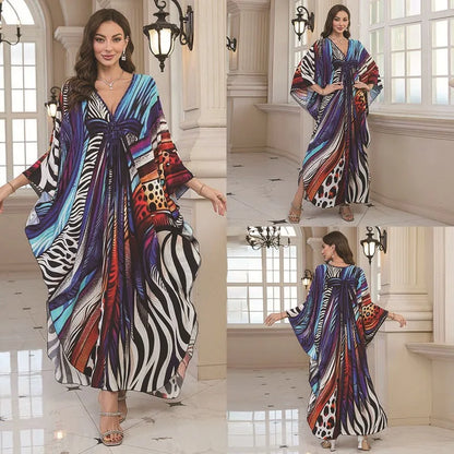 Kaftan Dresses for Women Wave Neck Swimsuit Cover Up Caftan Dress Plus Size Oversized Long Beach Dress