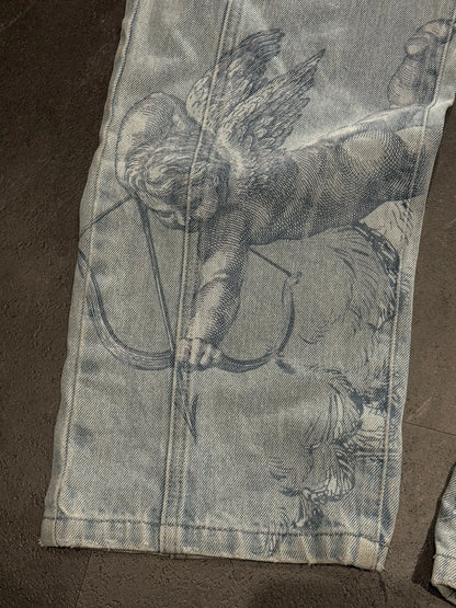 Y2k Angel Baggy Jeans Retro High Street Cupids Arrow Men Women Pants American Hip Hop Streetwear Unisex Casual Straight Jeans
