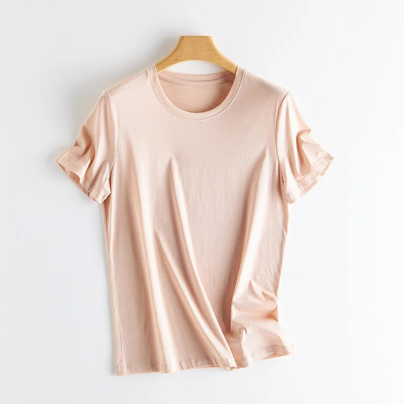 Women's V-Neck T-Shirt – Silk-Linen-Cotton Solid Summer Tee