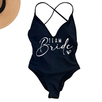 Pink Gold Print One Piece Swimsuit Team Bride Love Sexy Bathing Suit Padded Swimwear Women Bikini Bachelor Party Swim Beachwear