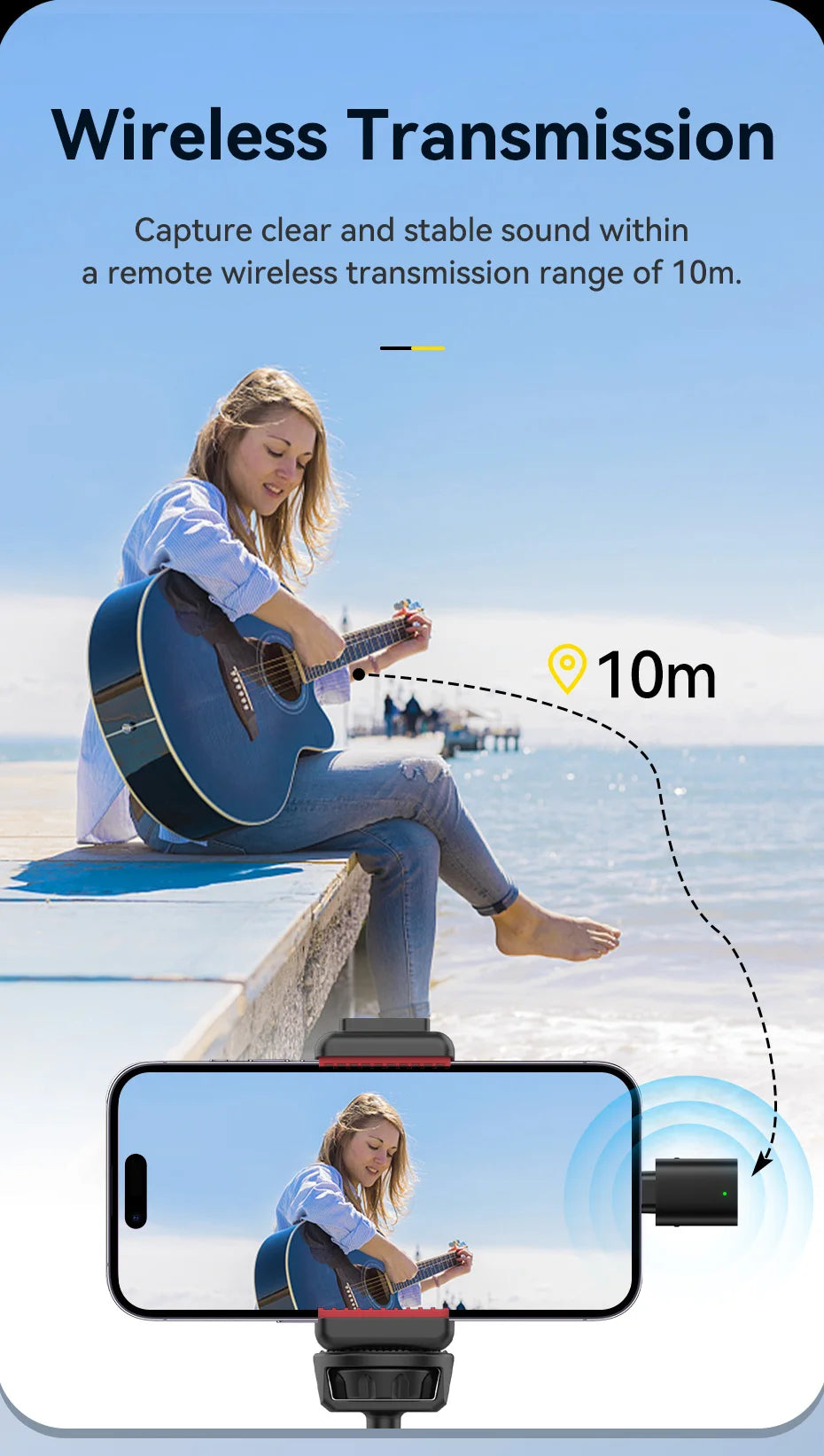 Ulanzi VM-10 Wireless Clip-on Microphone 3-Level Noise Reduction Mic With Lightning Connector For iPhone Vlog Live Streaming