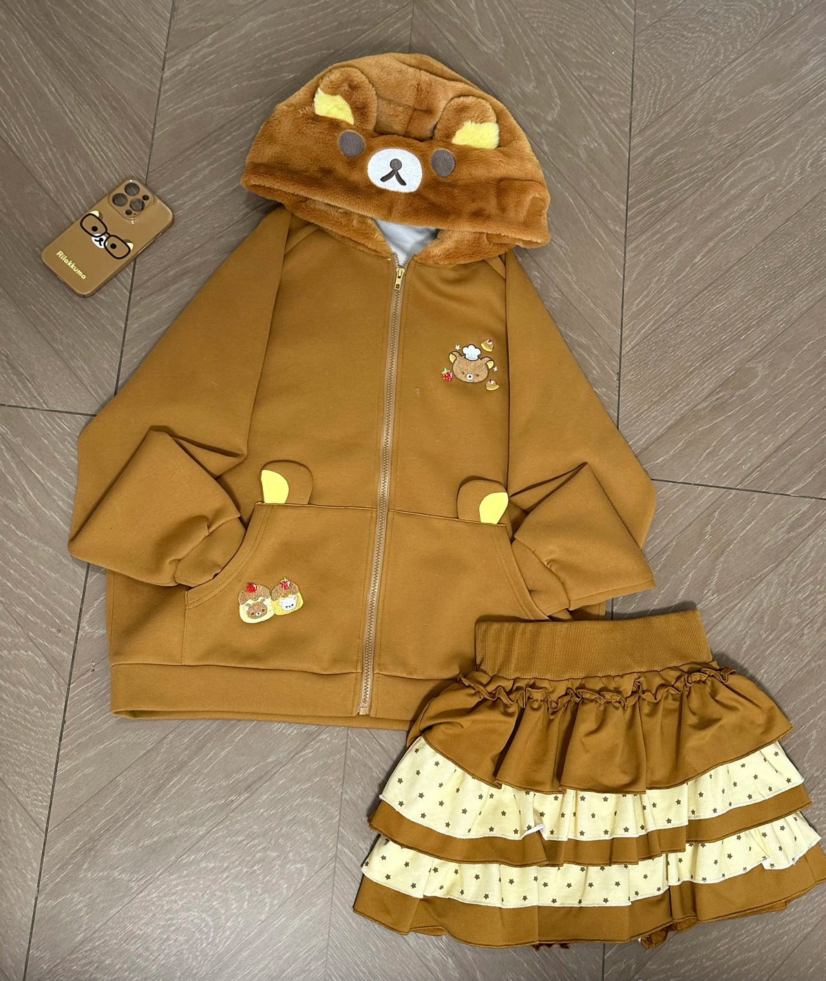 Original Japanese Style Soft Girl Hooded Rilakkuma Jacket for Women Cute Versatile Fleece Lined Thickened Sweatshirt
