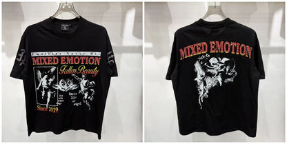 New MIXED-EMOTION Rhinestone cartoon printed pattern 100% cotton Men Women T-shirt Loose casual Shinning Diamond Tees Oversized Top