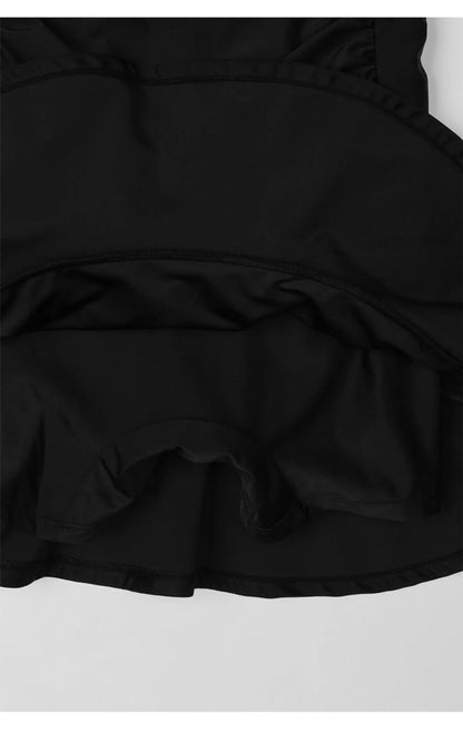 Women's Sexy Slim-Fit Tube Top Skirted One-Piece Swimsuit – Tummy Control, Ins Style Solid Color Swimwear